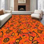 Whimsical Orange Brown Figural Pattern Rug