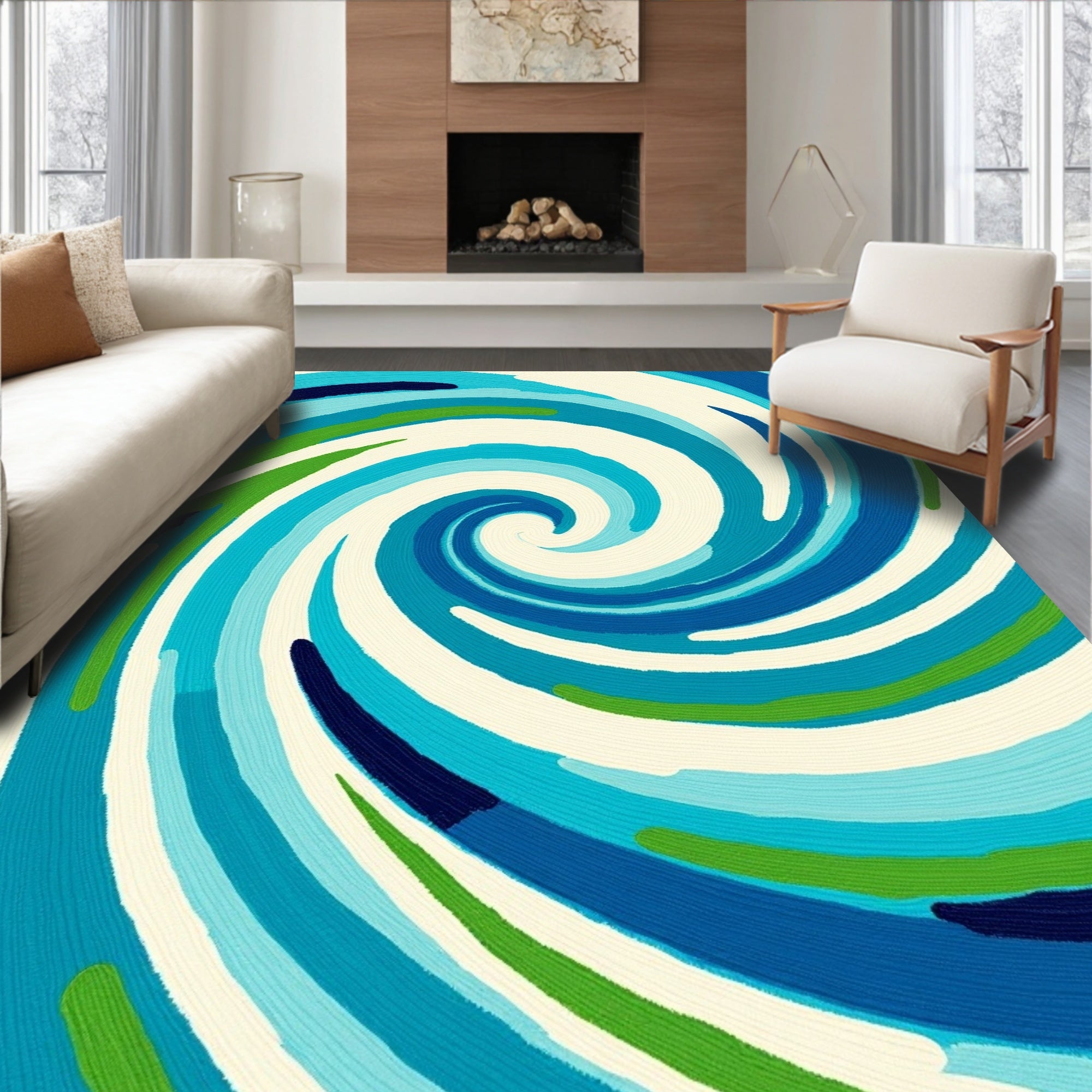 Swirling Blue Green Abstract Design Rug