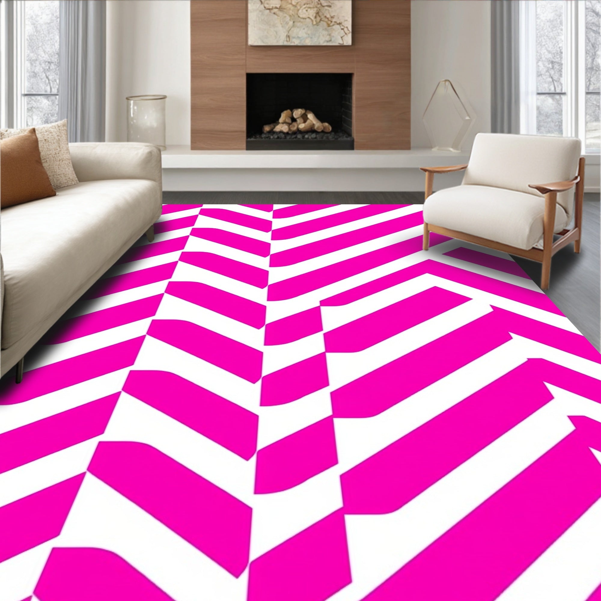 Bold Pink Chevron Pattern Rug
