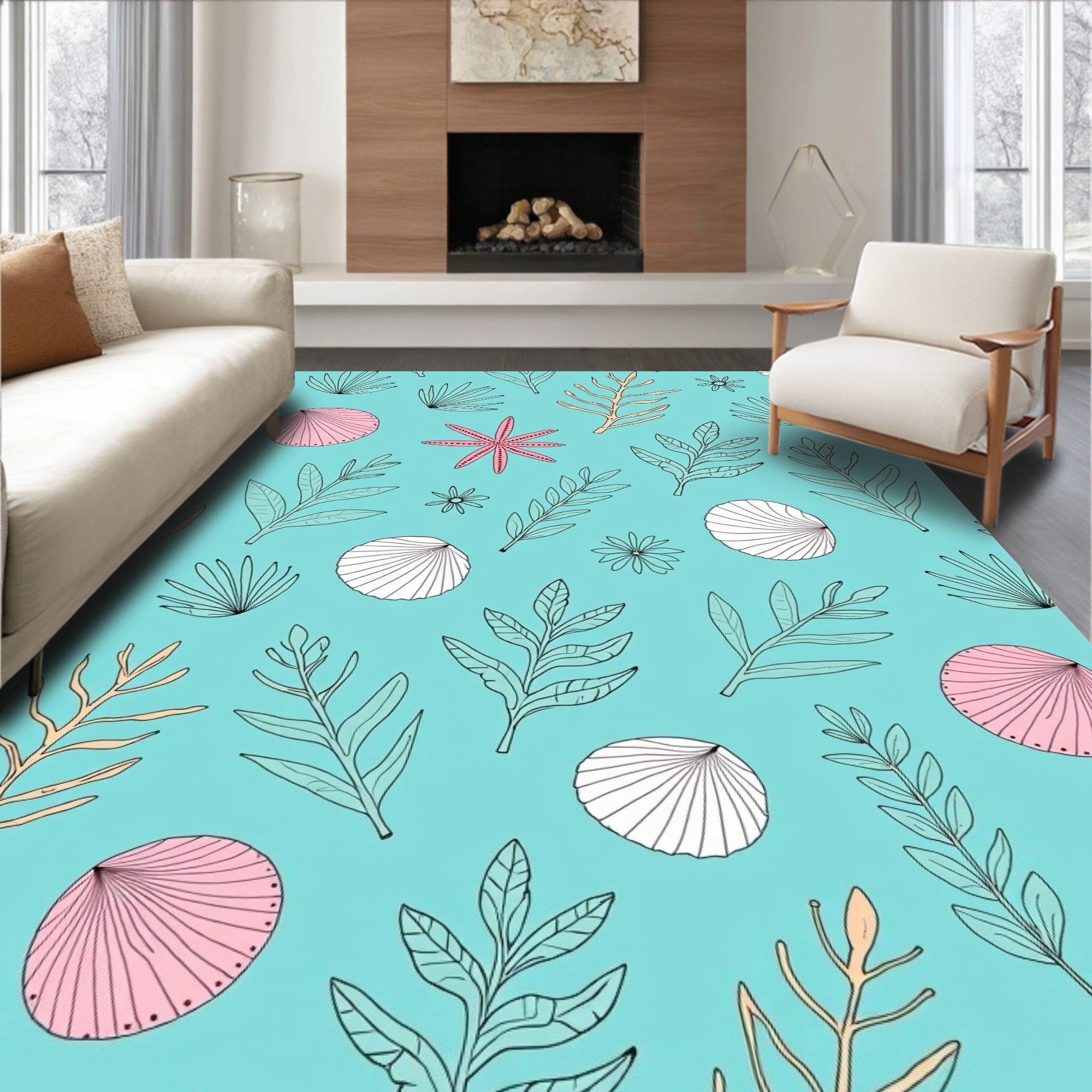 Coastal Seabed Botanical Pattern Rug