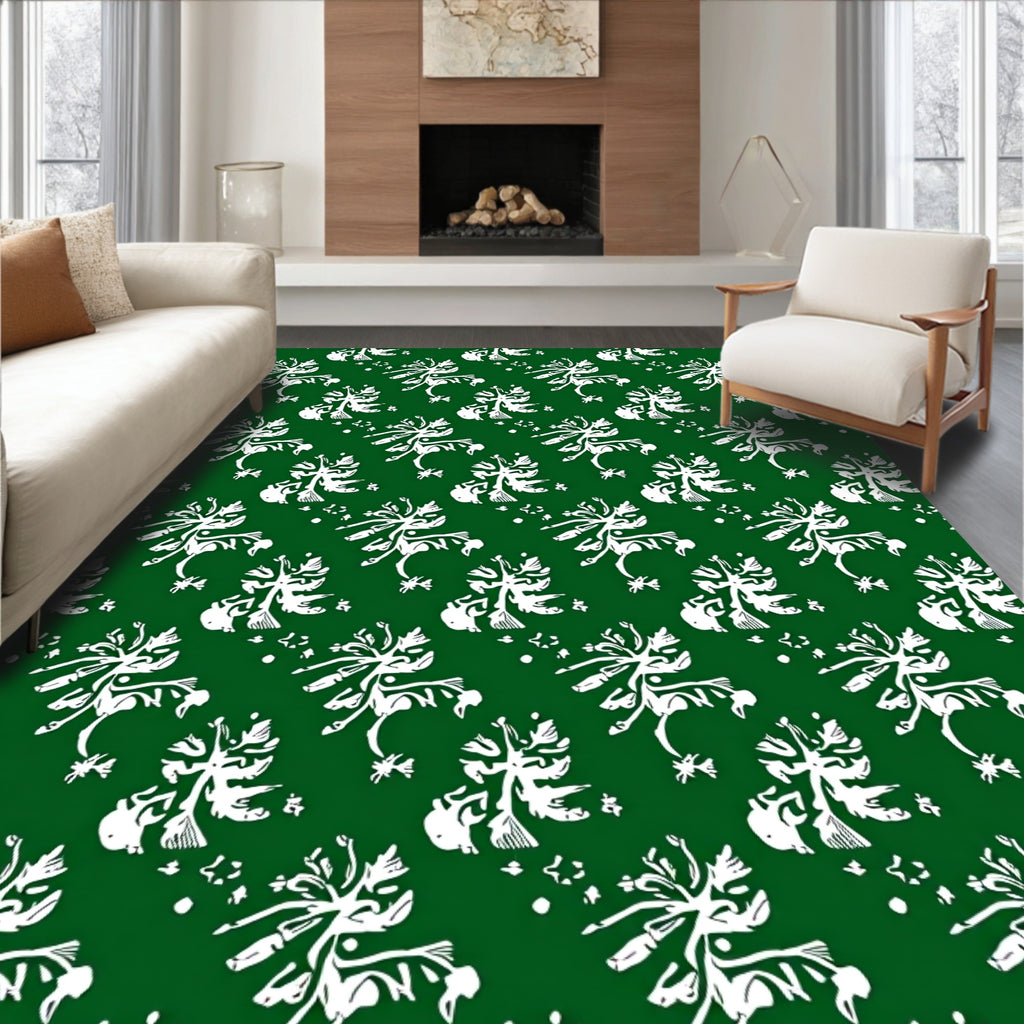 Abstract White Floral Patterned Rug