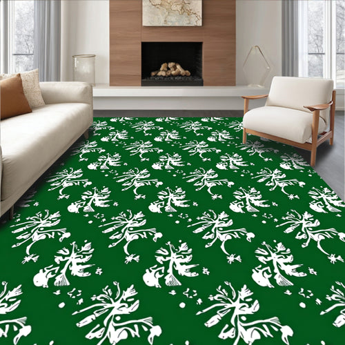 Abstract White Floral Patterned Rug