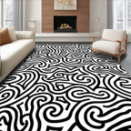 Abstract Black White Swirl Pattern Rug