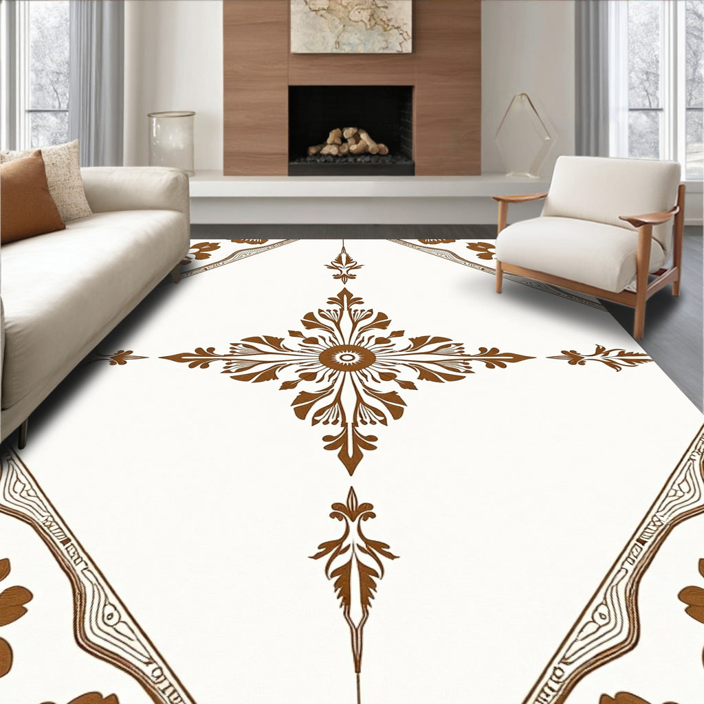 Brown Floral Sunburst Motif Rug