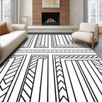 Geometric Striped Labyrinth Line Art Rug