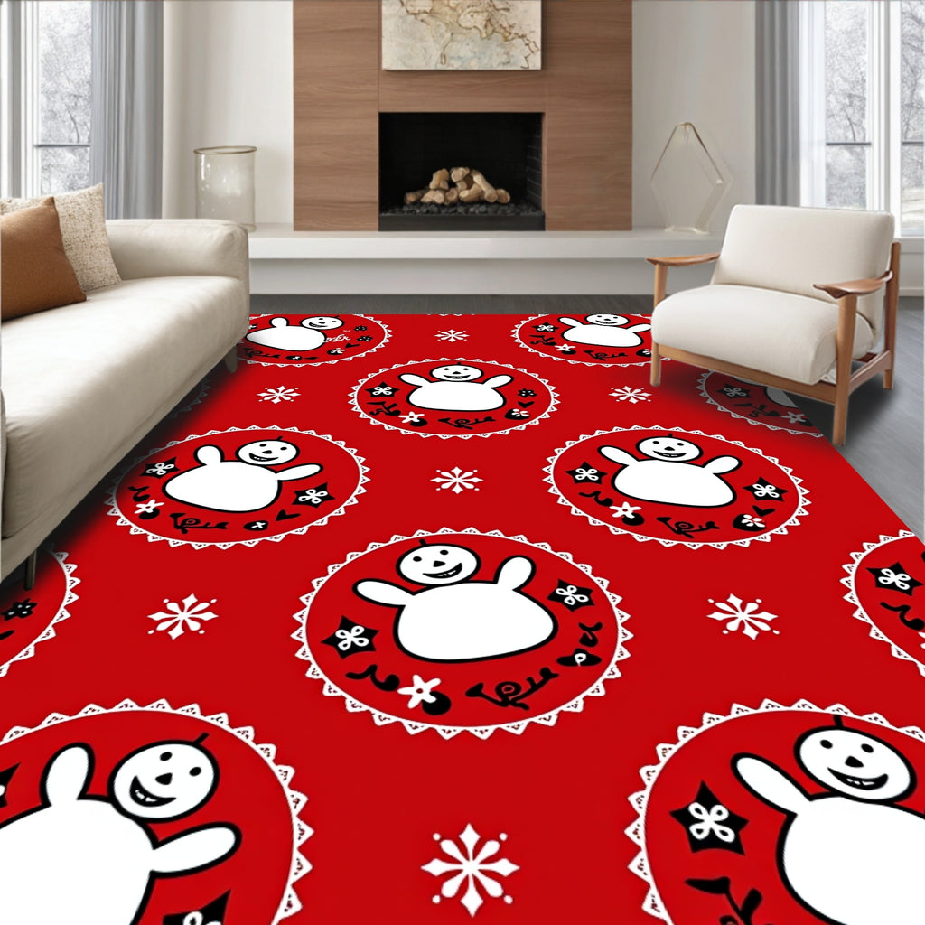Festive Snowman Circle Pattern Rug