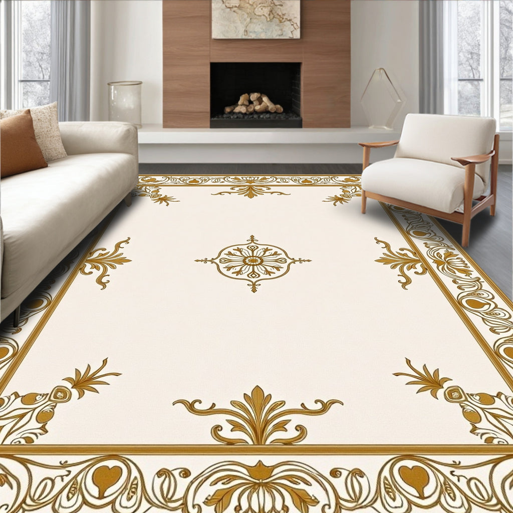 Classic Gold Floral Scroll Pattern Rug