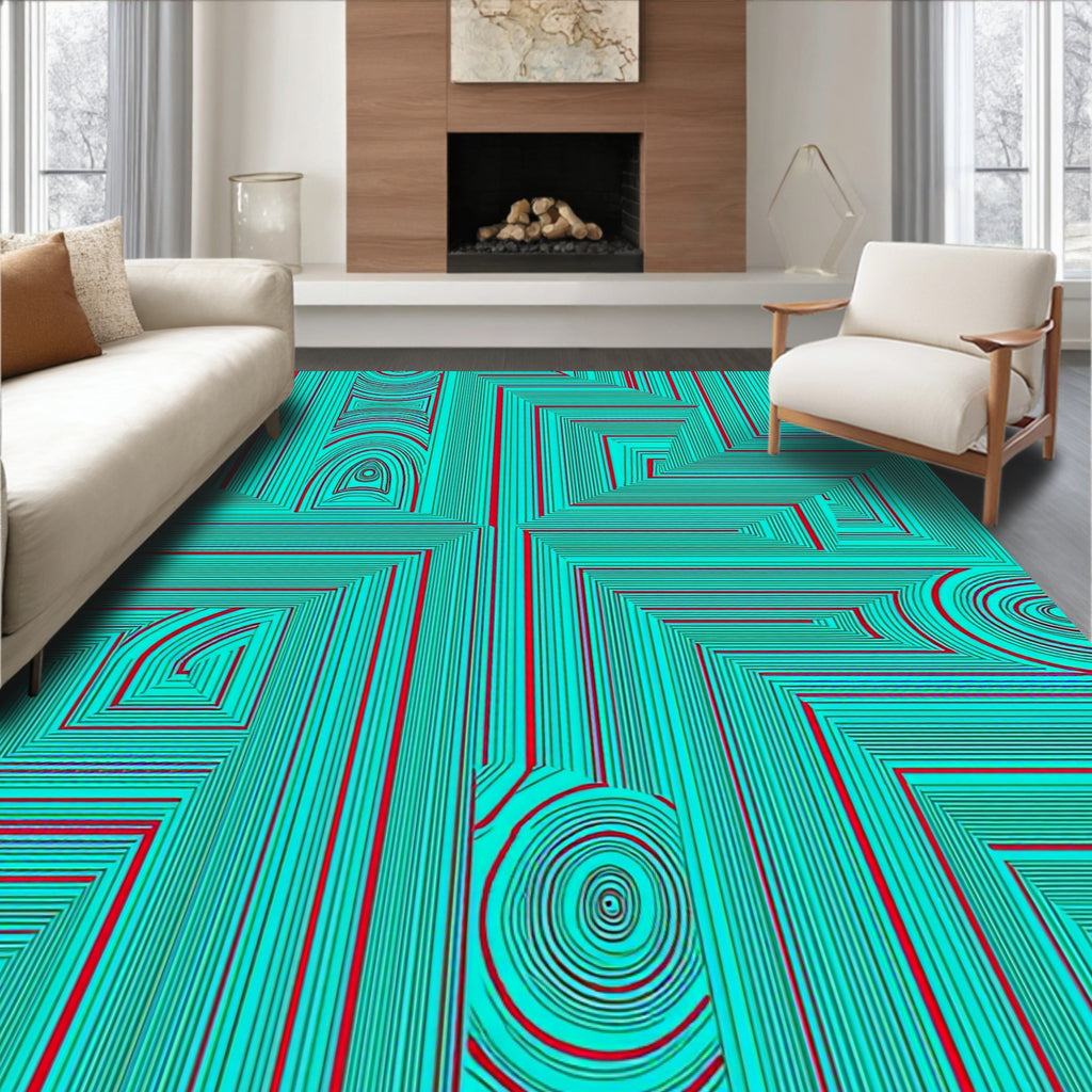 Bold Geometric Teal Red Design Rug