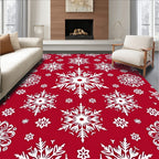 Red White Snowflake Pattern Rug