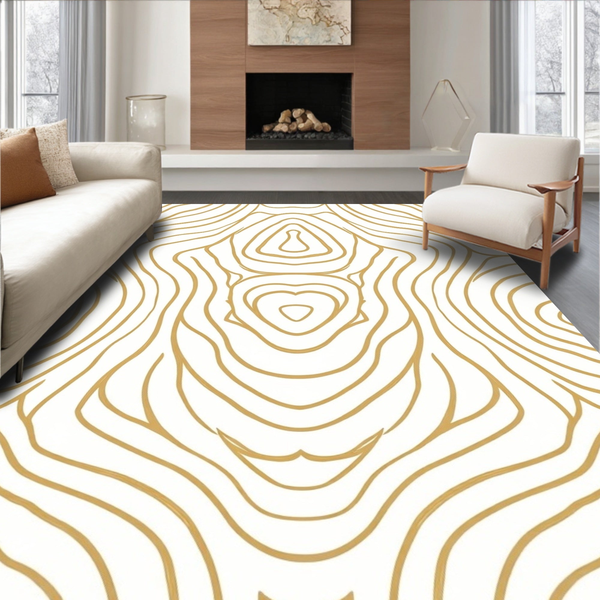 Golden Wood Grain Abstract Contour Rug