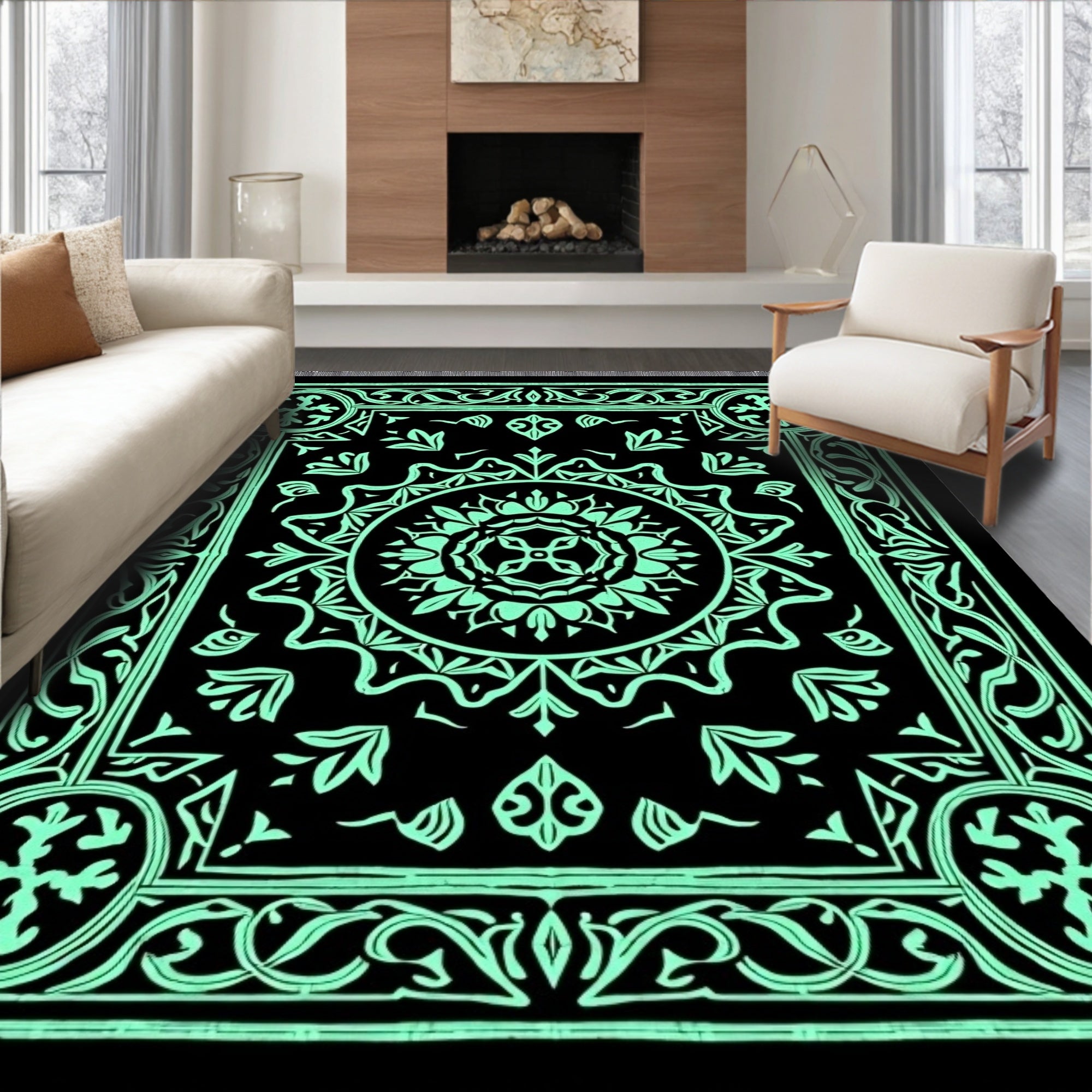 Mint Green Classic Mandala Floral Rug