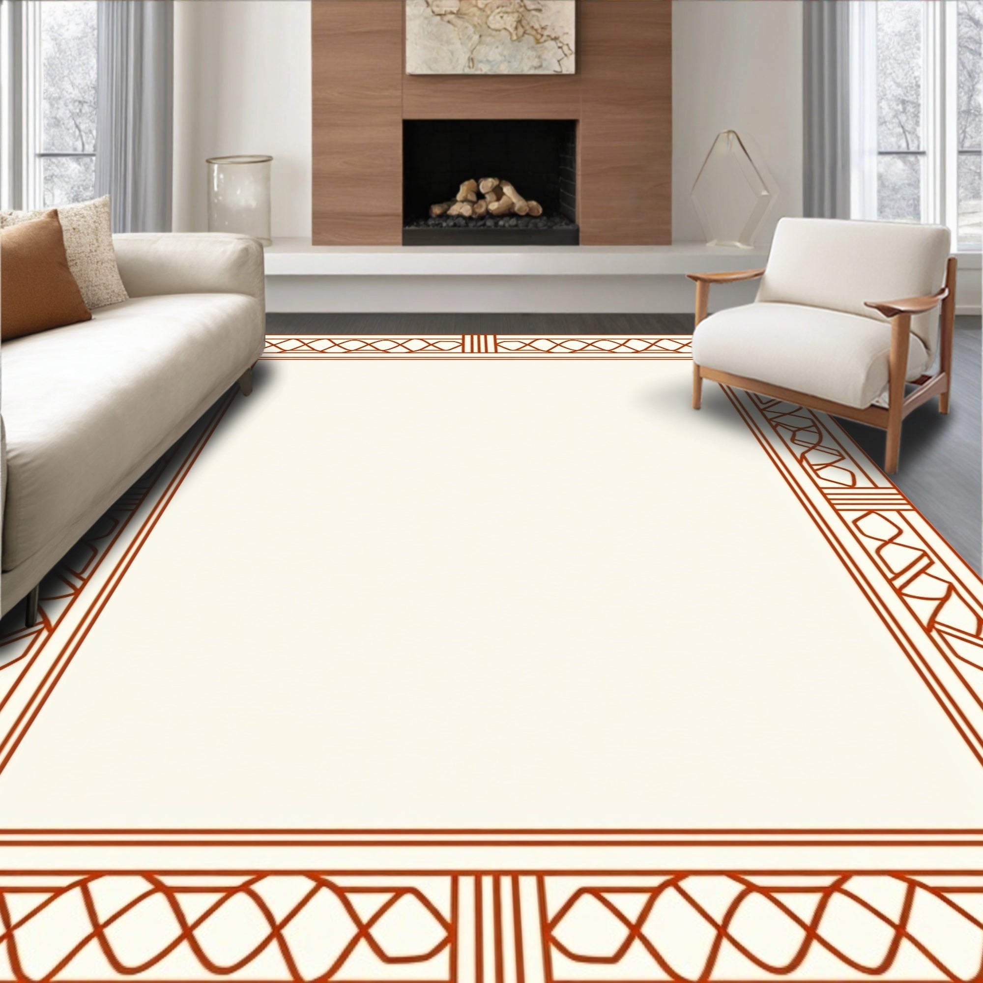 Geometric Lattice Border Design Rug
