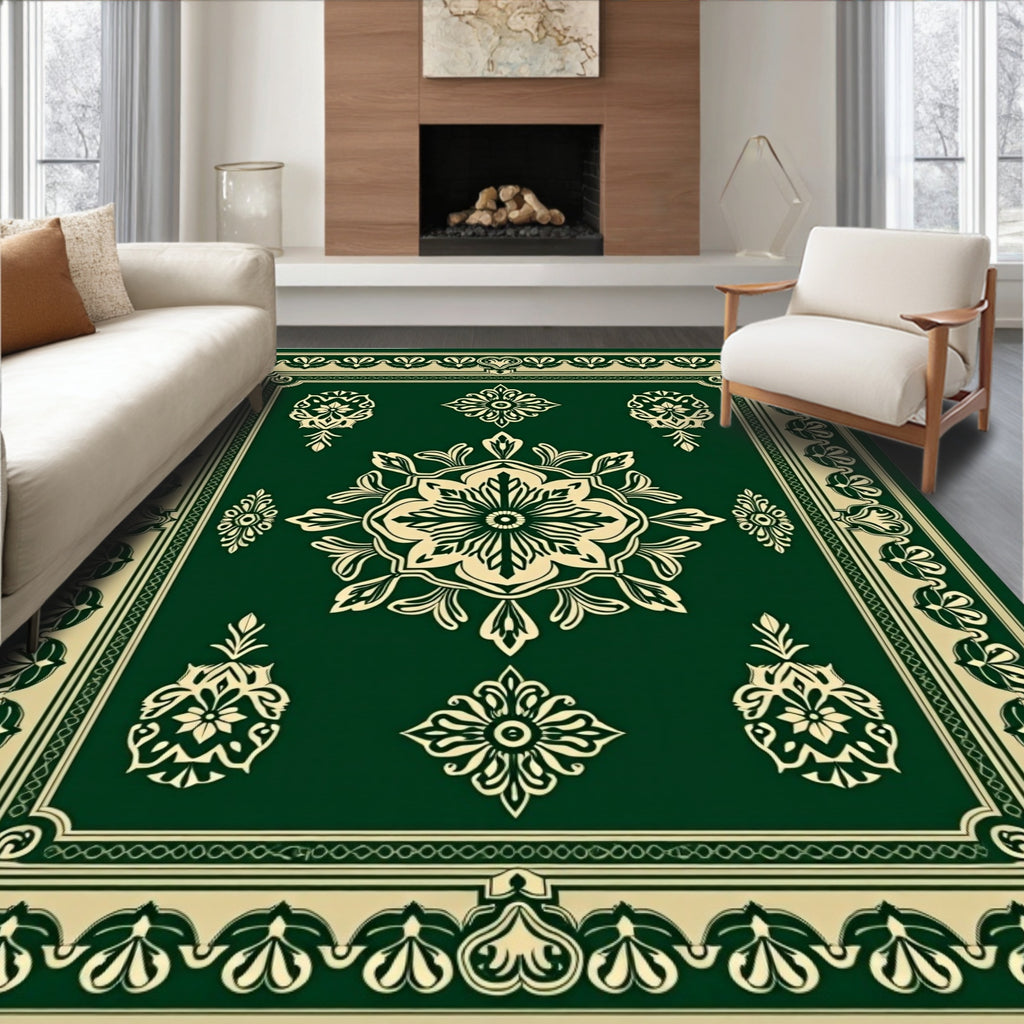 Jade Cream Ornate Floral Medallion Rug