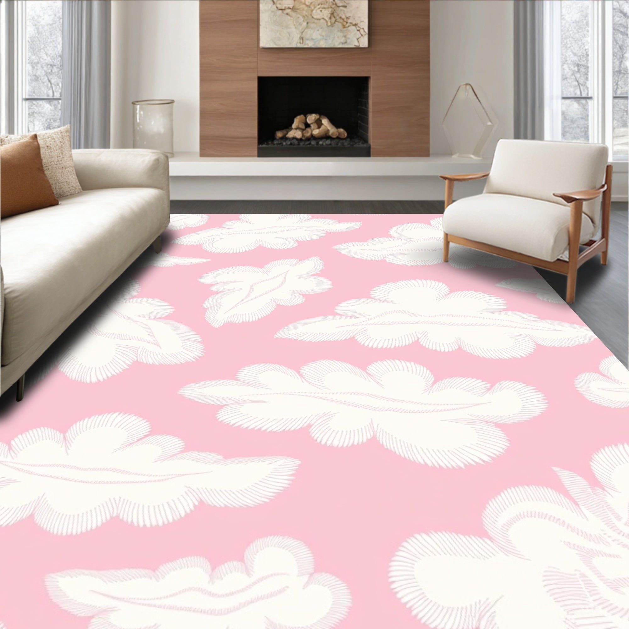 Whimsical Cloud Pattern Pink Rug