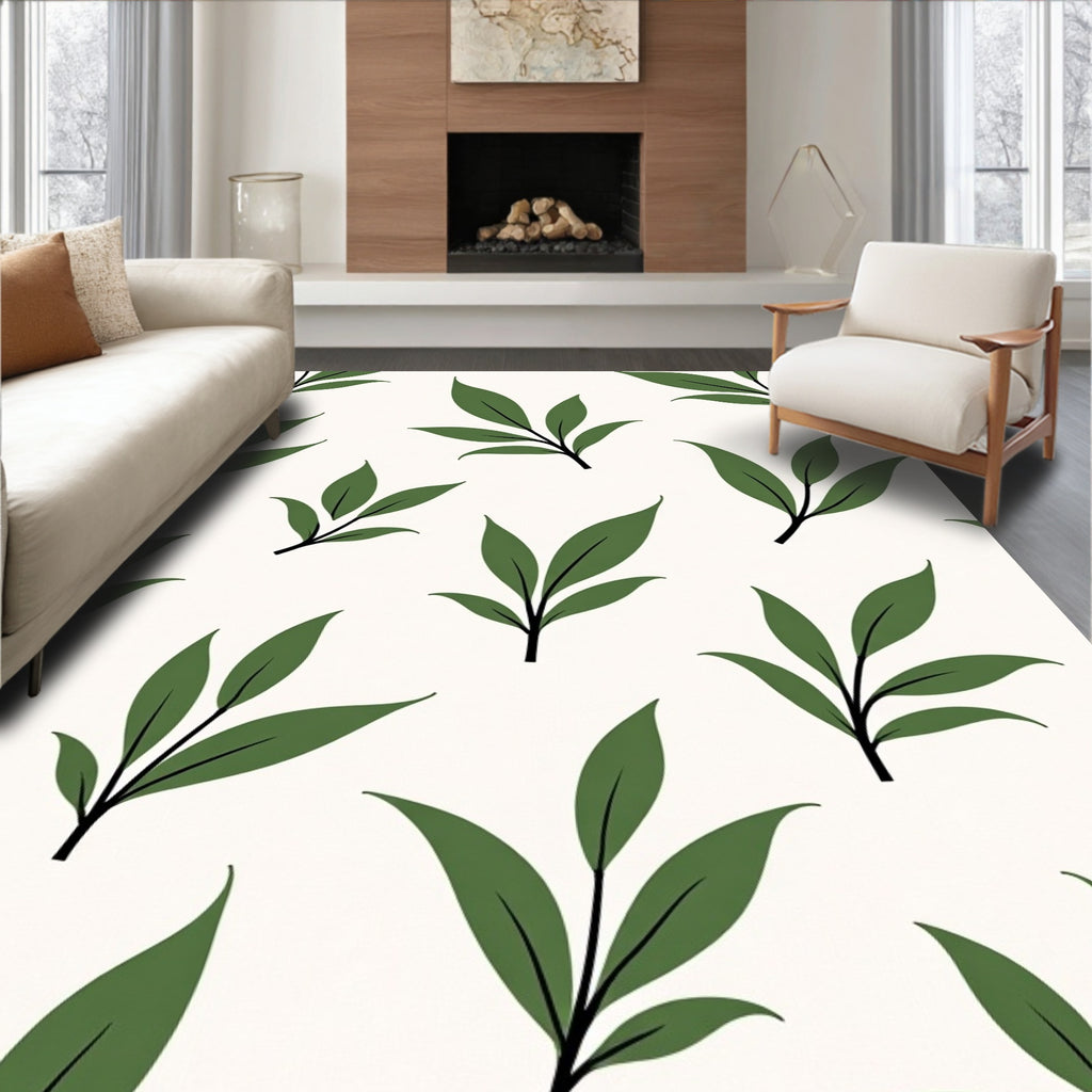 Leafy Branch Patterned Natural Design Rug