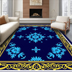 Blue Floral Medallion Border Design Rug