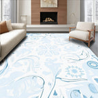 Soft Blue Abstract Floral Swirl Rug