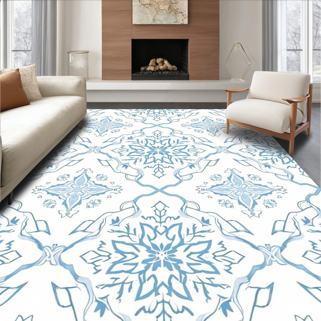 Pale Blue Floral Medallion Lattice Rug