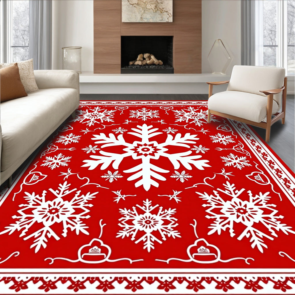 Red White Snowflake Festivity Pattern Rug