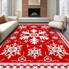 Red White Snowflake Festivity Pattern Rug