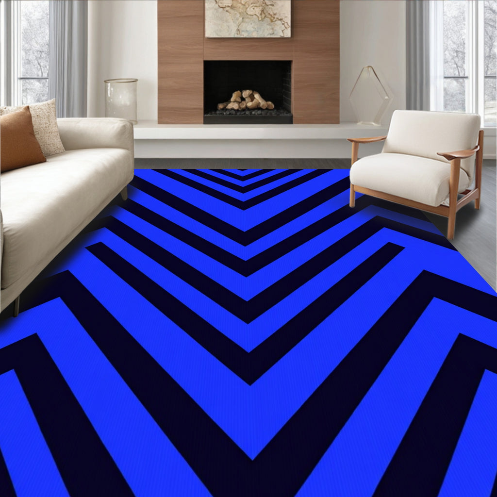 Bold Blue Geometric Zigzag Pattern Rug