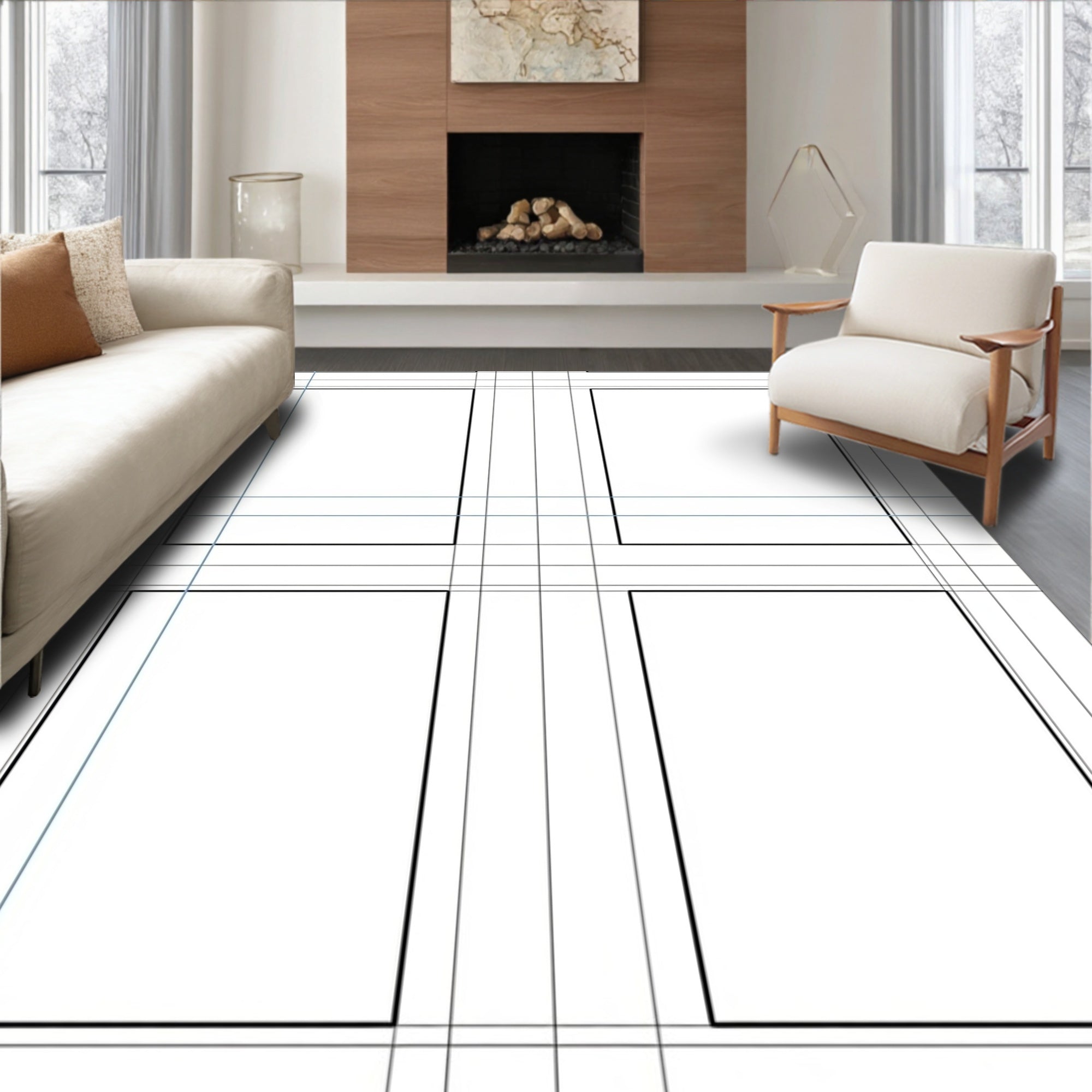 Modern Grid Geometric Pattern Design Rug