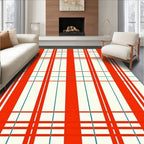 Bold Red White Grid Pattern Rug