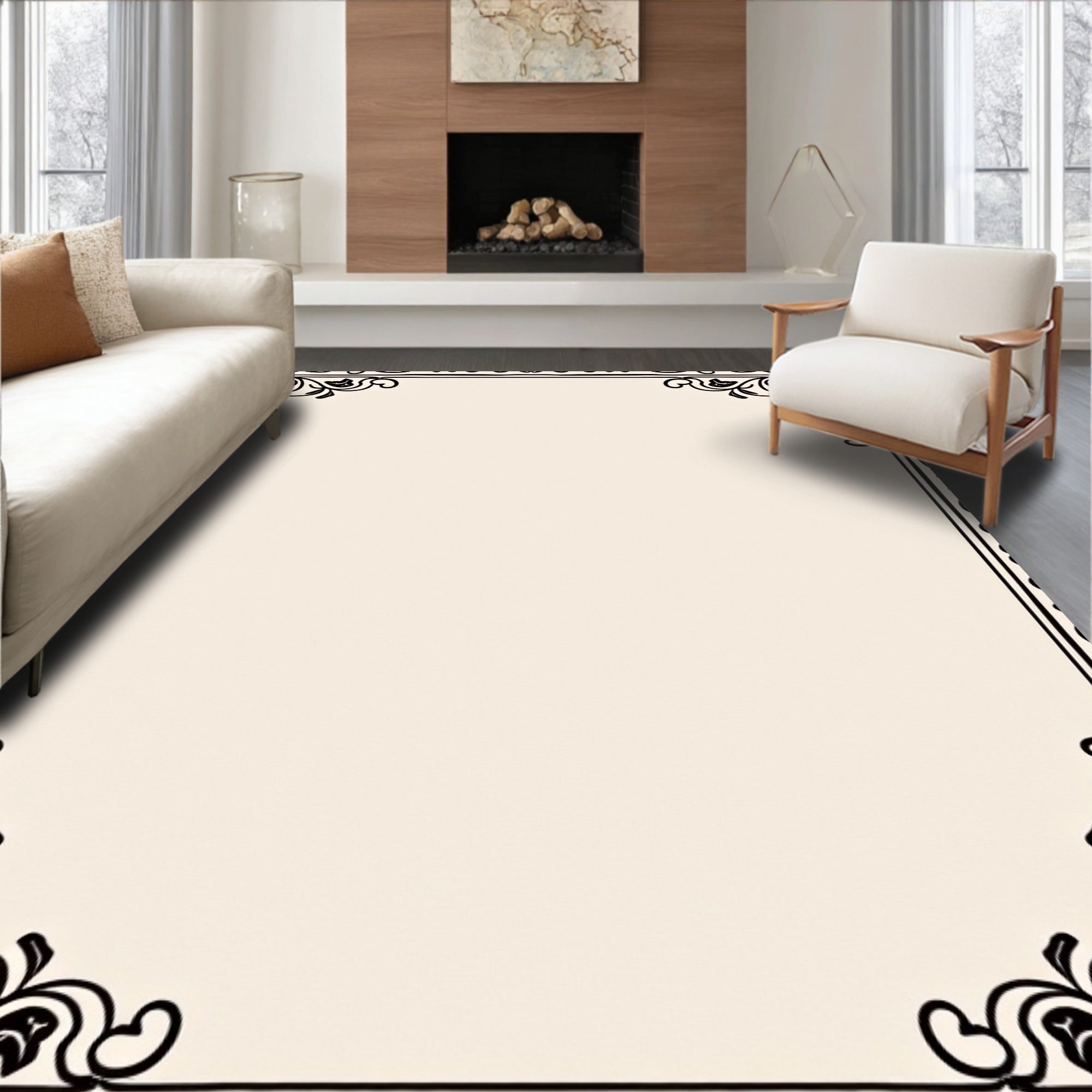 Classic Floral Scroll Border Design Rug