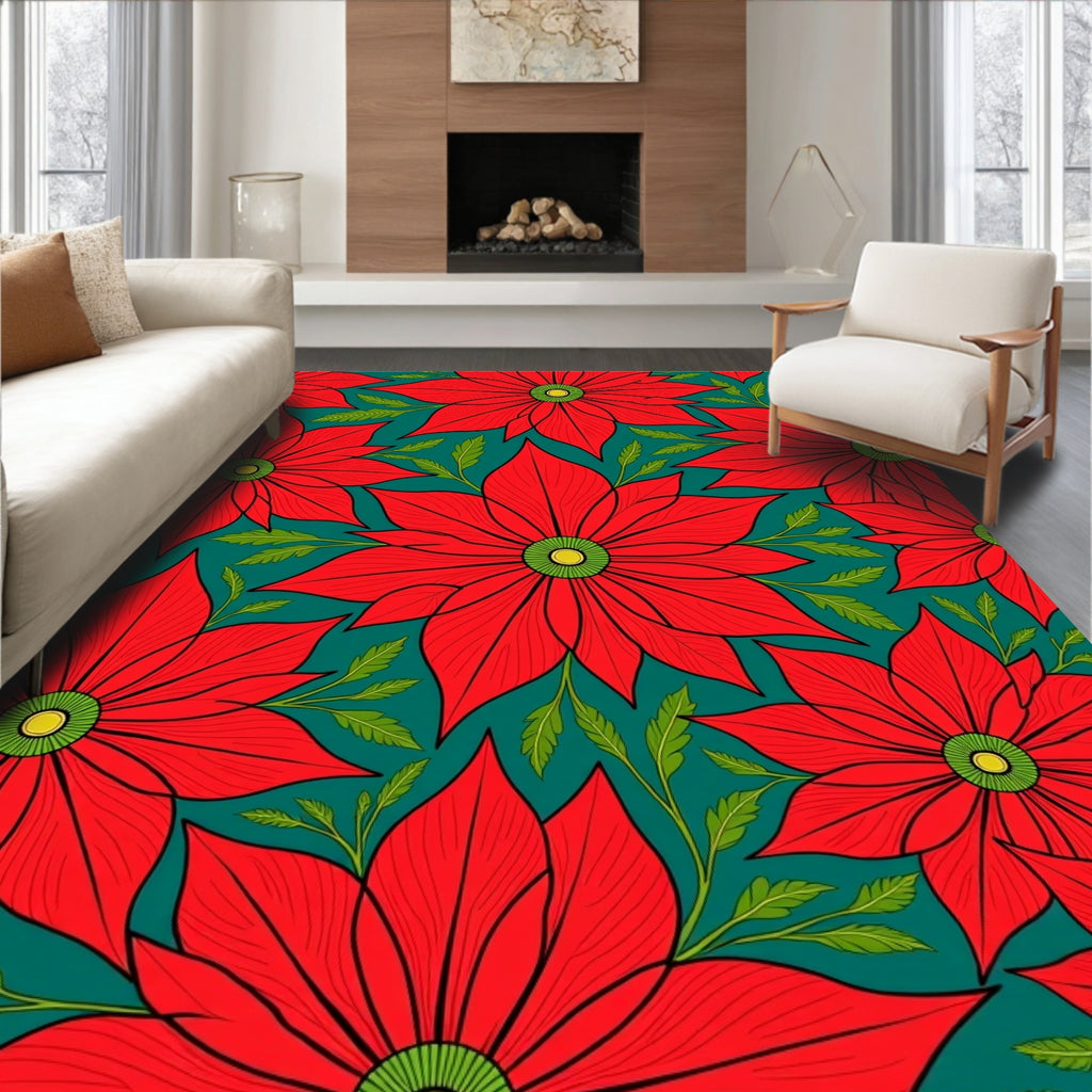 Bold Red Floral Pattern Rug