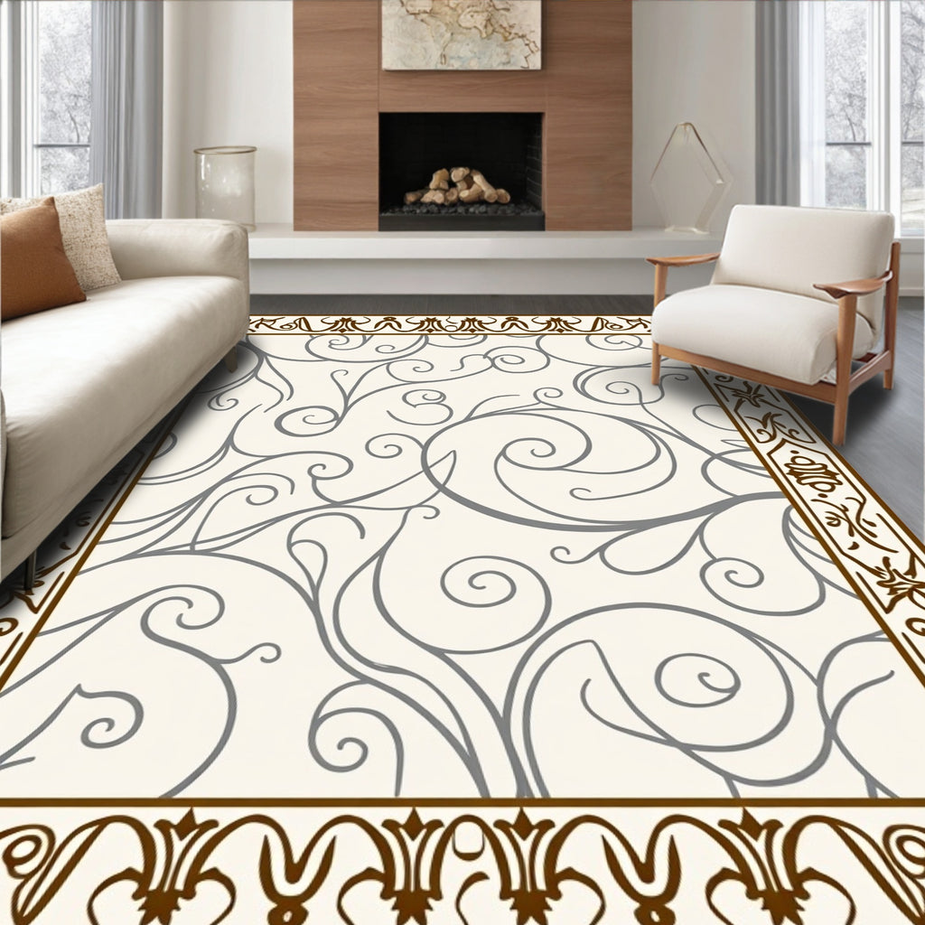 Classic Scrollwork Floral Border Rug