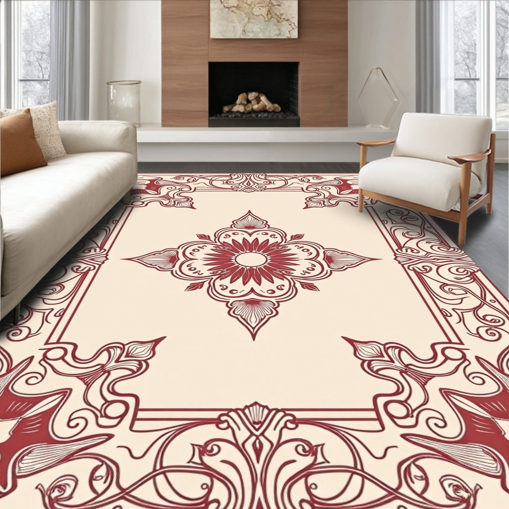 Ornate Floral Medallion Border Rug