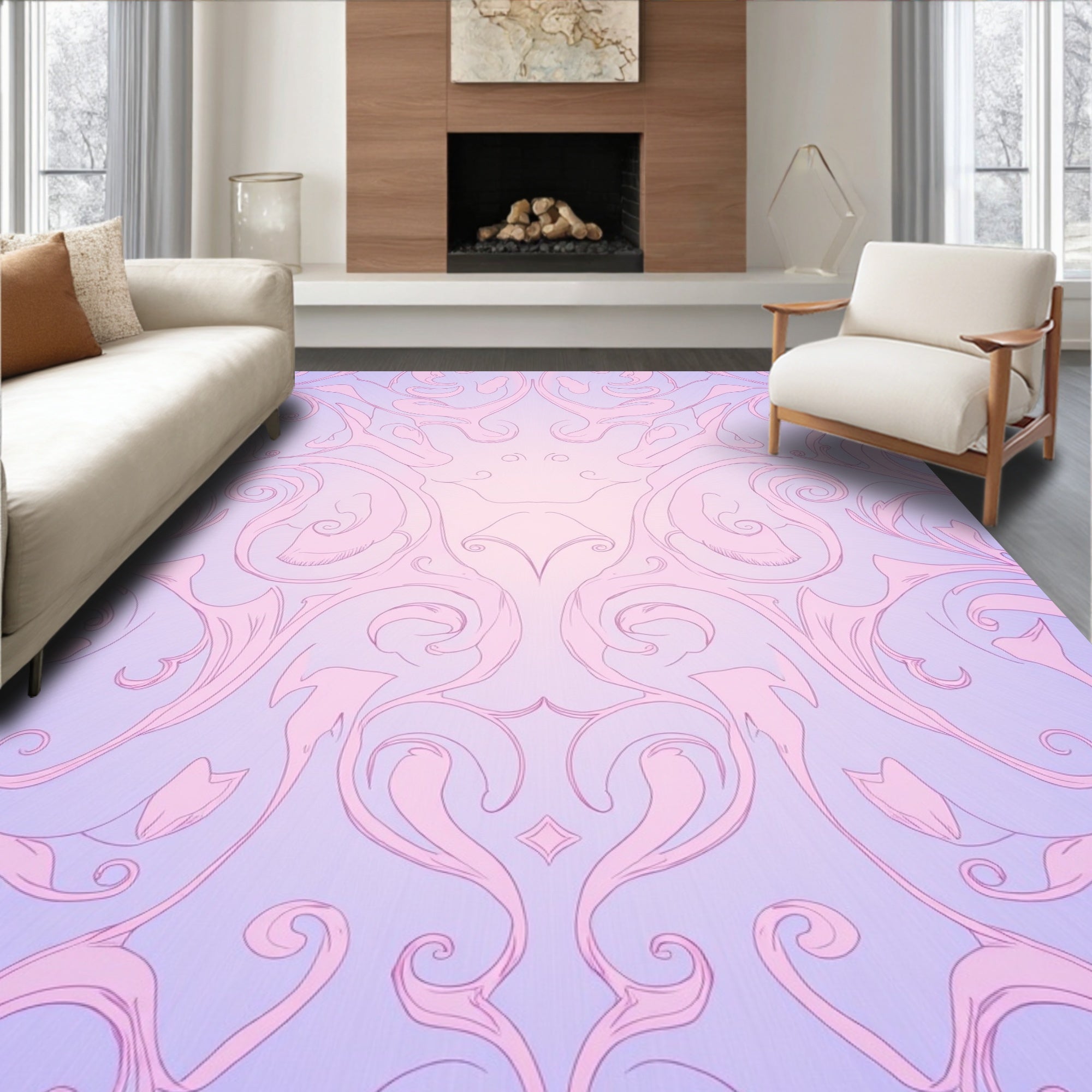Elegant Pastel Floral Swirls Rug