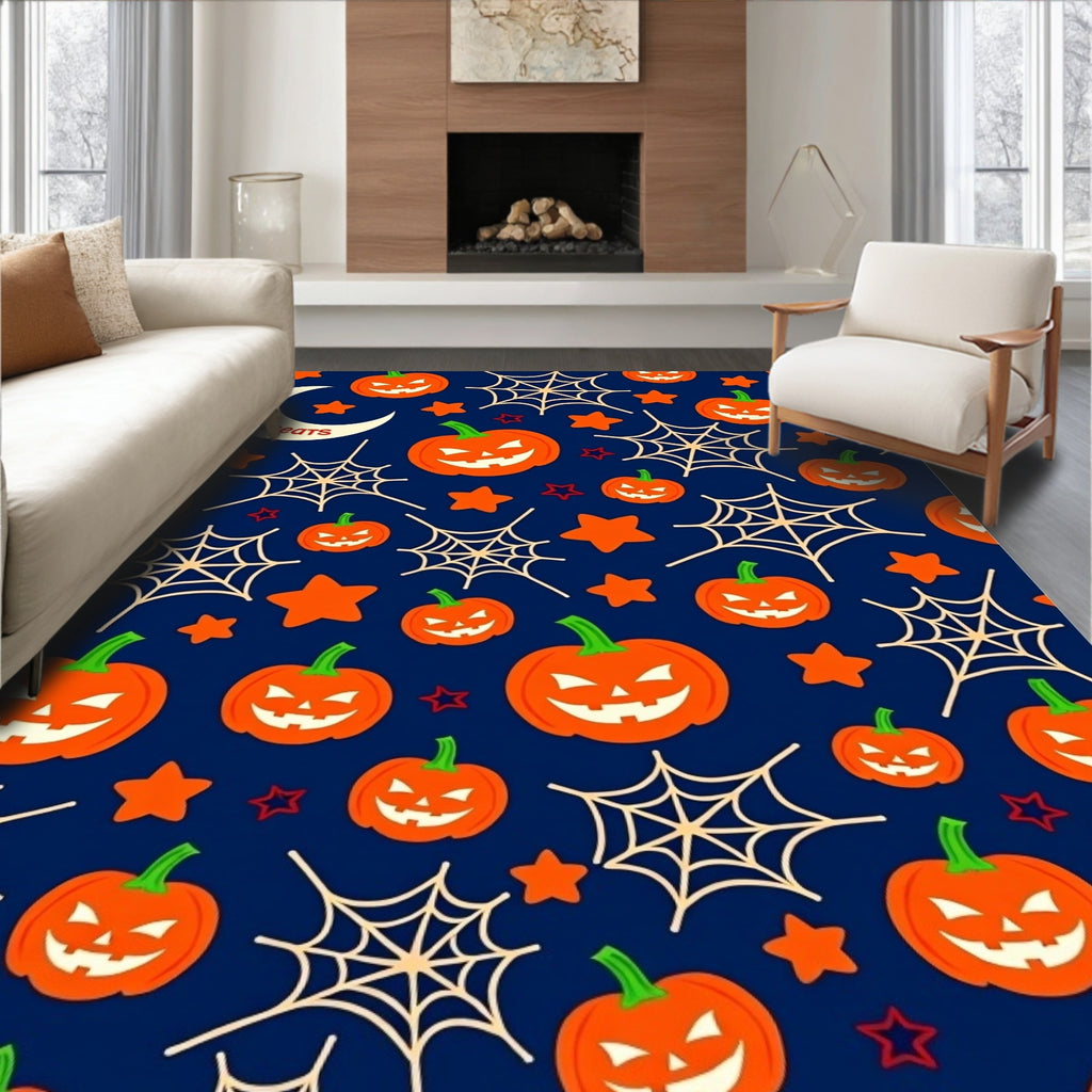Halloween Pumpkins Spiderwebs Stars Pattern Rug
