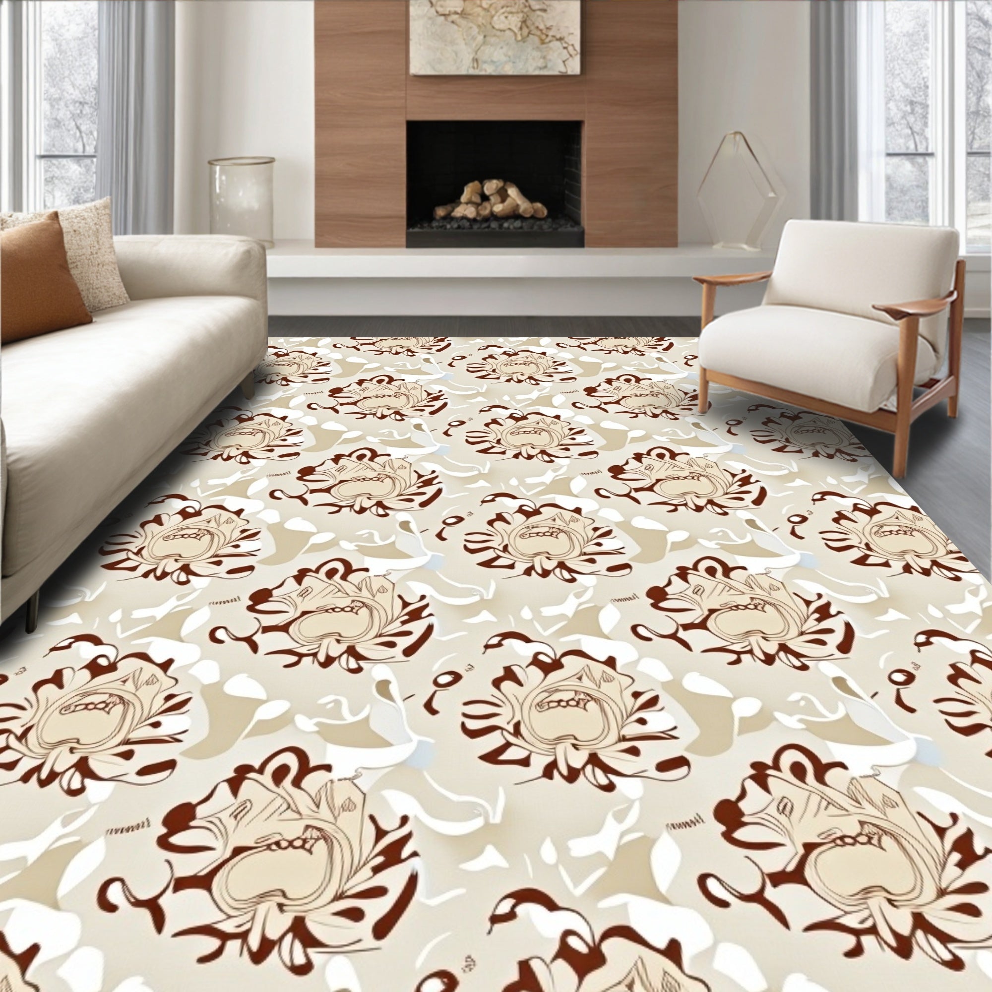Brown Abstract Floral Pattern Design Rug