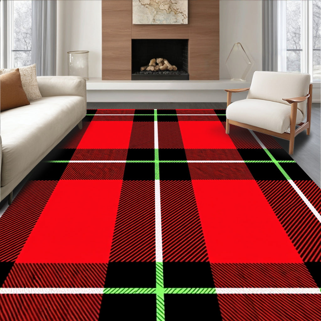 Classic Red Black Plaid Pattern Rug