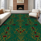 Emerald Green Art Nouveau Floral Medallion Rug