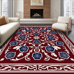 Deep Red Floral Vine Pattern Rug