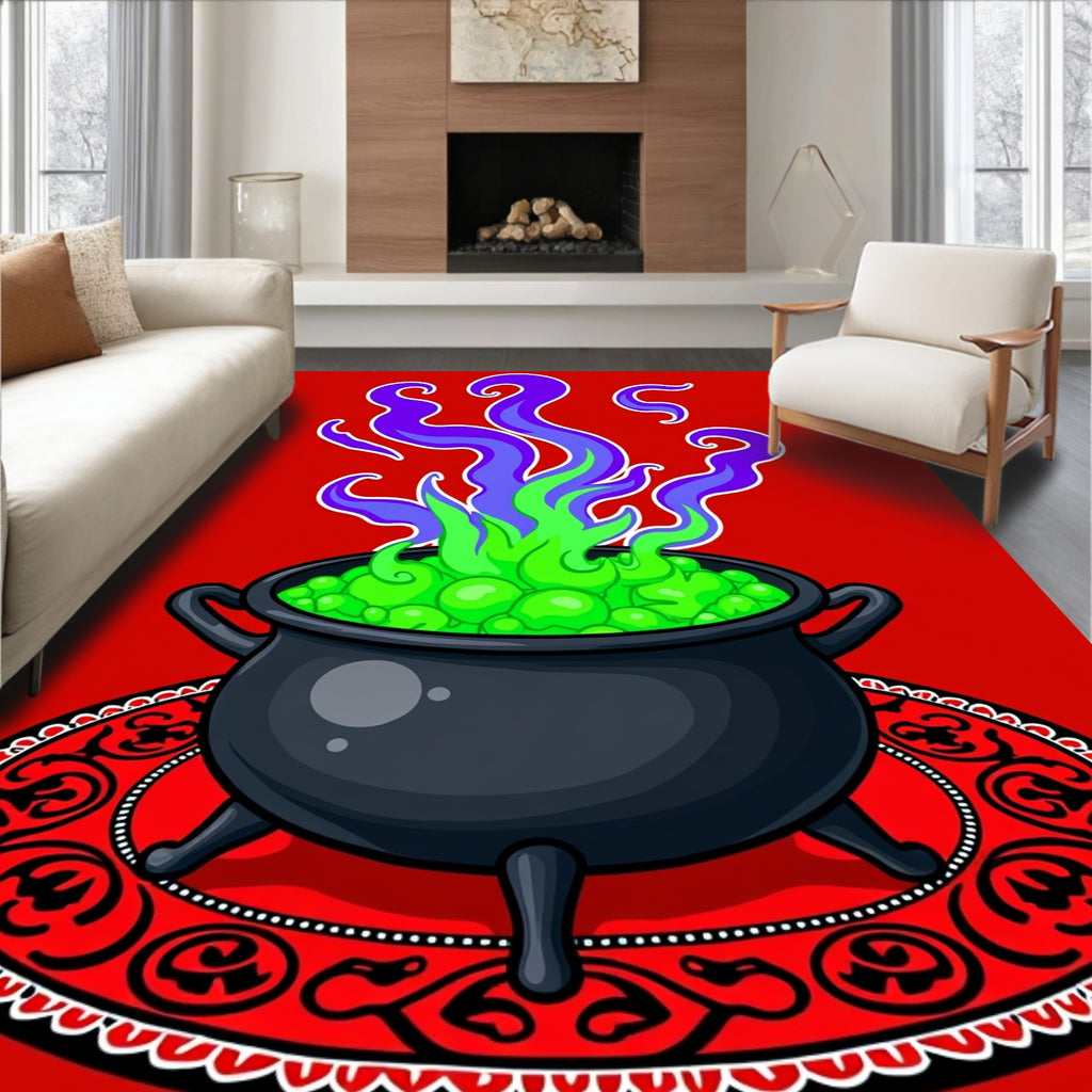 Spooky Cauldron With Swirling Smoke Rug