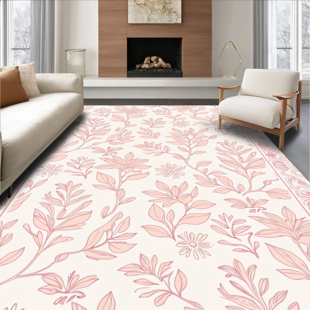 Floral Design With Pink Outline Rug