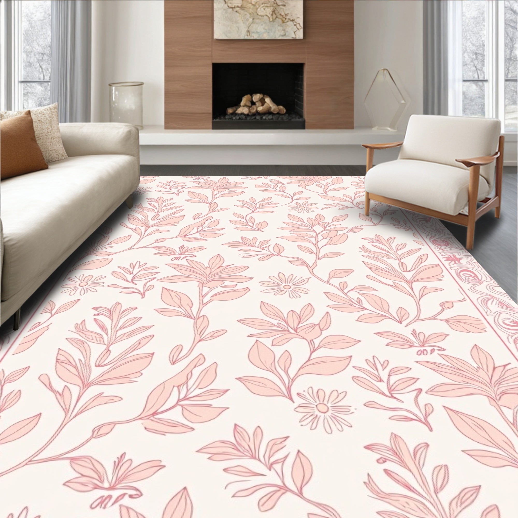 Floral Design With Pink Outline Rug