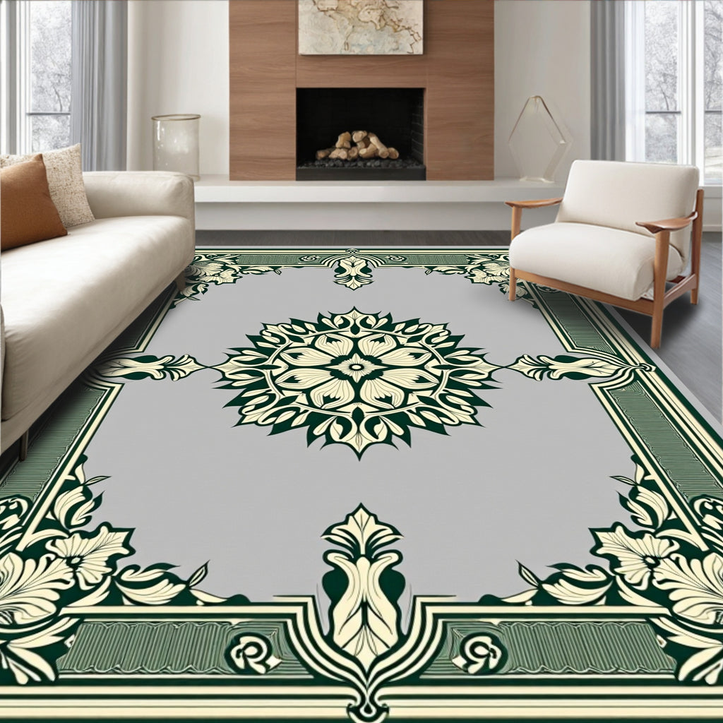 Elaborate Floral Frame Mandala Design Rug