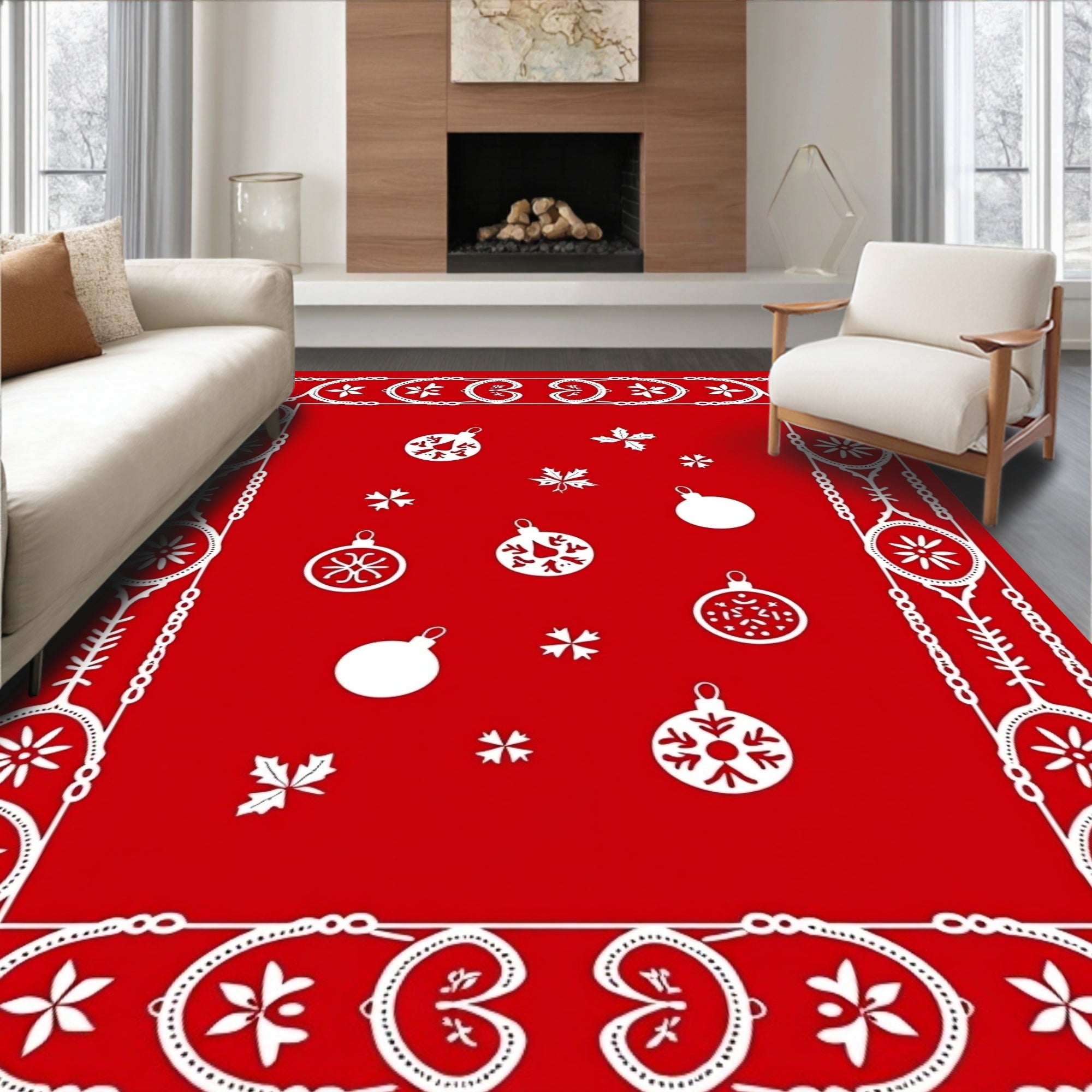 Festive Ornaments Snowflakes Pattern Rug