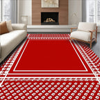Classic Houndstooth Bordered Red Rug