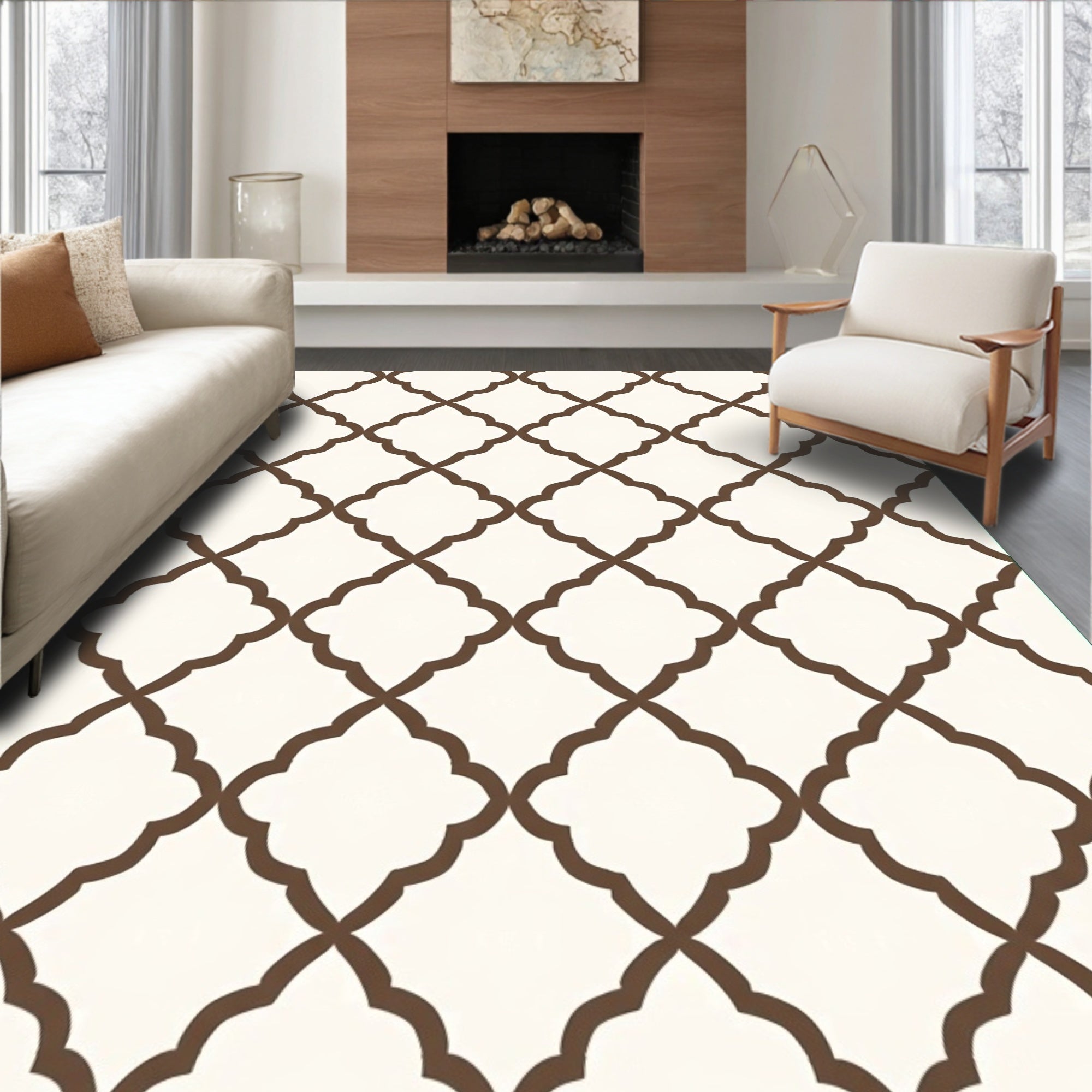 Quatrefoil Pattern Brown Geometric Rug