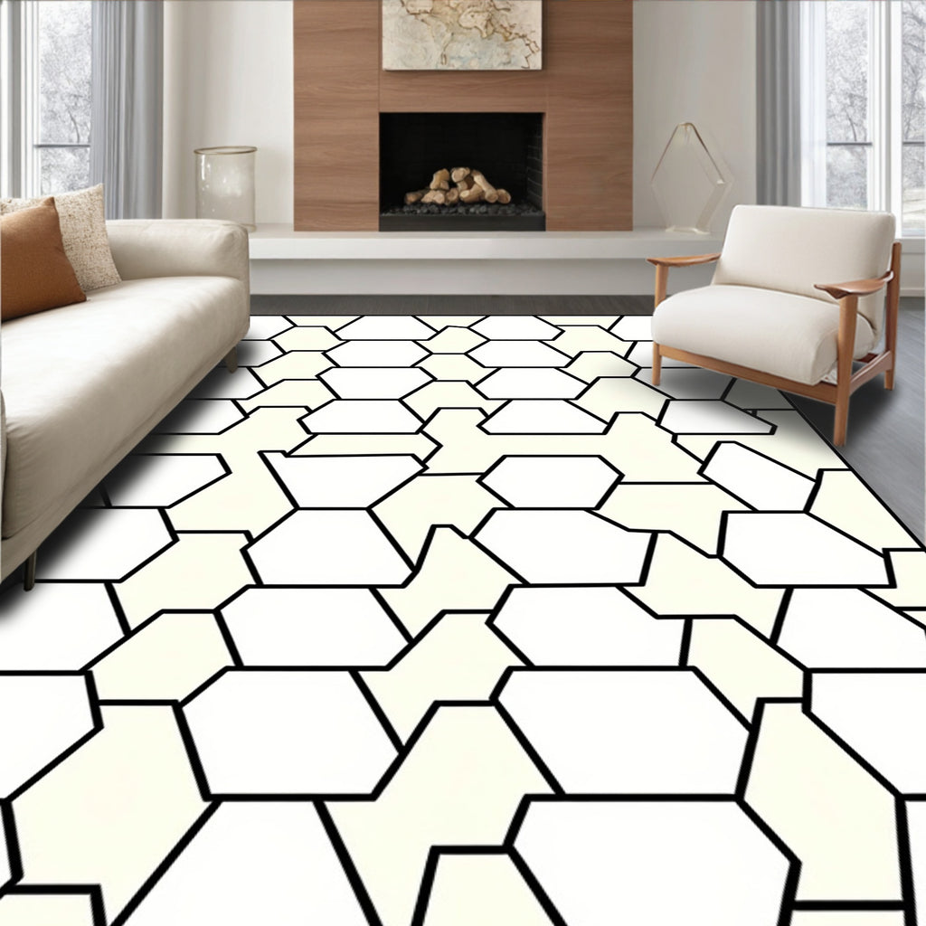 Geometric Hexagonal Outline Pattern Rug