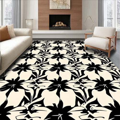 Artistic Black Abstract Floral Pattern Rug