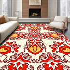 Red Yellow Floral Medallion Pattern Rug