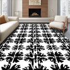 Black White Abstract Floral Tiling Rug