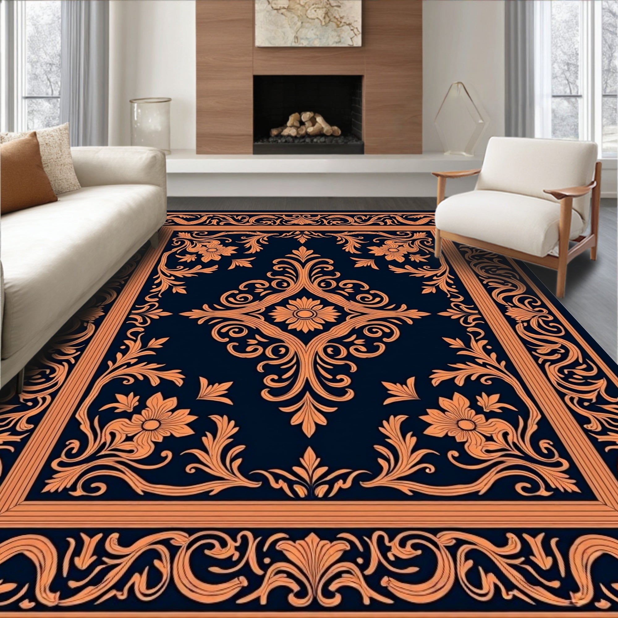 Elegant Floral Scrollwork Vintage Pattern Rug