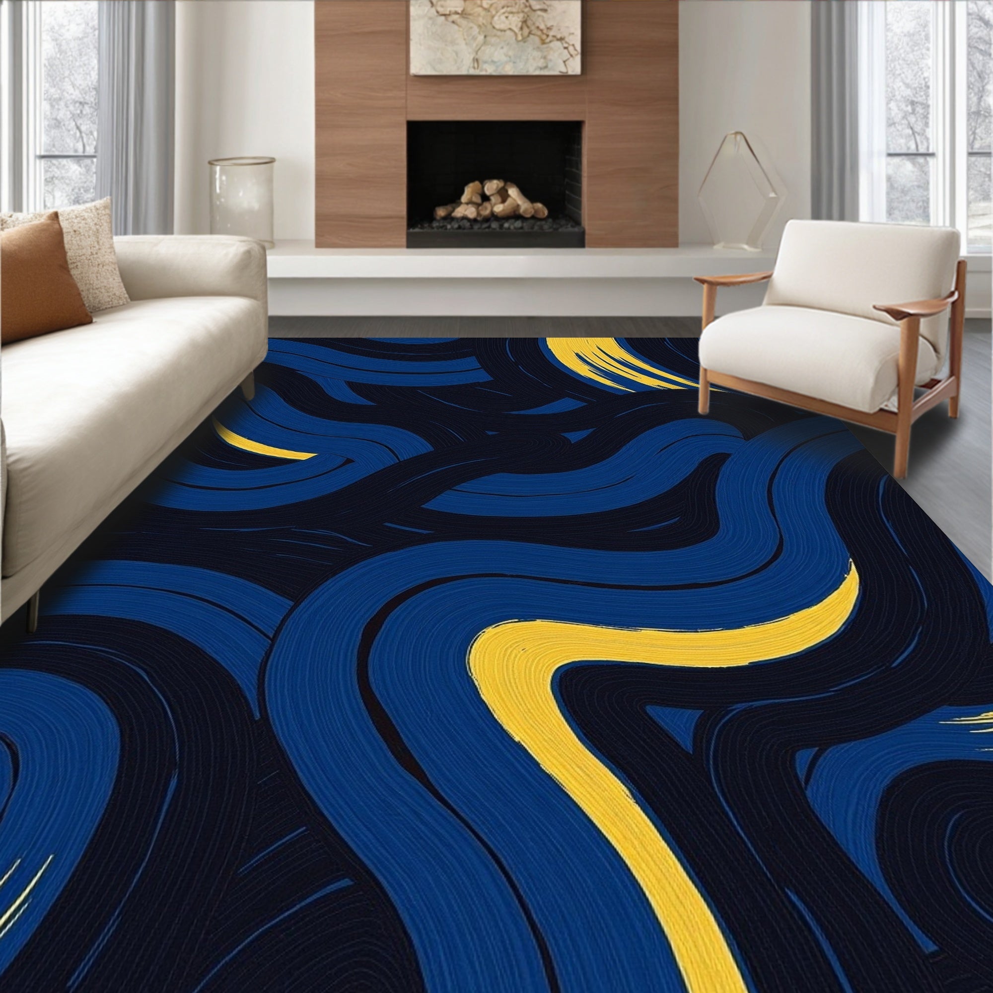 Blue Yellow Swirl Pattern Rug